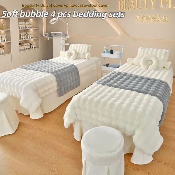 Bedding Sets Beauty Bed Cover Set Soft Bubble Massage Spa Bedskirt Dulvet Pillowcase Stool Salon 4Pcs