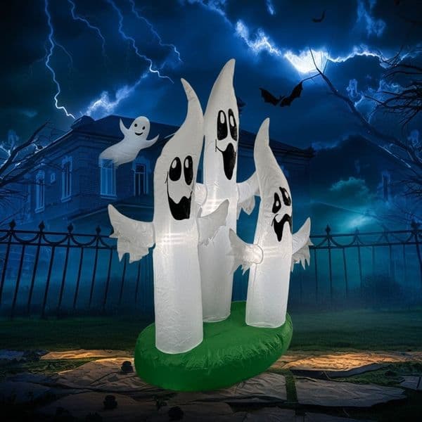 Outdoor Halloween Celebration: Durable LED-Glowing Ghosts Inflation Ornament Set
