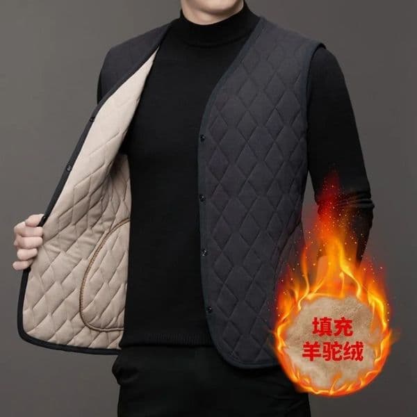 Autumn Winter Velvet Quilted Vest Men Cold Proof Sleeveless Button Casual Jacket Warm Thickened with Pocket Cottonpadded 250909