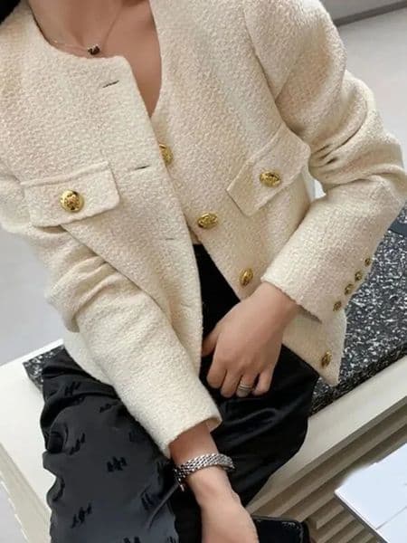 Simple Solid England Tweed Jacket Women Elegant Buttons Long Sleeve Sweet Coat Casual O Neck Fashion Loose Fall Winter Top 250909BJ