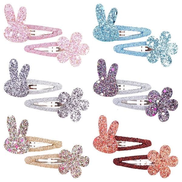 2PcsSet Sweet BB Glitter Hairpins for Baby Girls Rabbit Flower Hair Clips Barrettes Headwear Fashion Kids Accessories 250909BJ