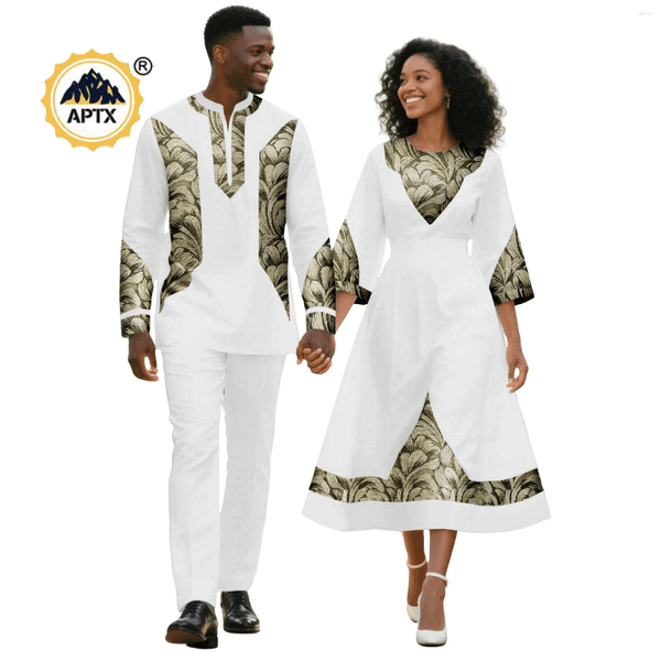 Ethnic Clothing African A-line Dresses For Women Matching Couples Outfits Dashiki Men Top And Pants Sets Bazin Riche Wedding Wear 25C043