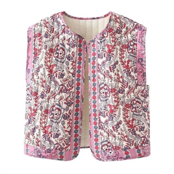 Summer Womens French Retro Ethnic Style Round Neck Sleeveless Style Versatile Short Printed Quilted Vest 250823