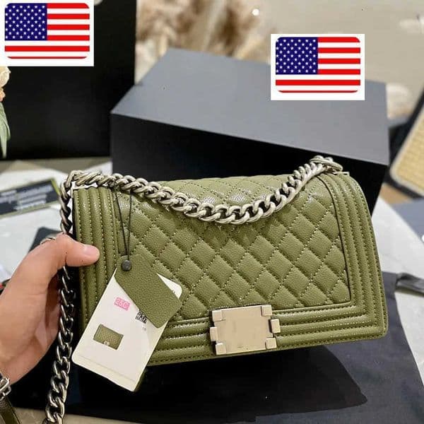 Shoulder Bags Mirror 25cm Boy Girls Crossbody Mini Flap Quilted Caviar Cowhide Silver Metal Hardware Ha 01SR