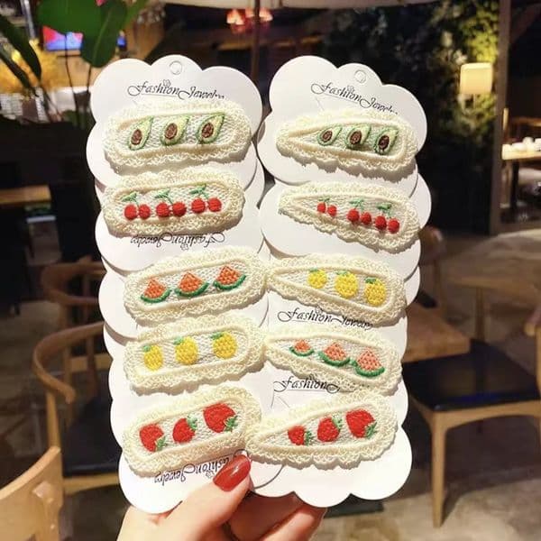 2 Cute Hairpins Cherry Strawberry ed Lace Pastoral Style Girl Hair Accessories 250909BJ