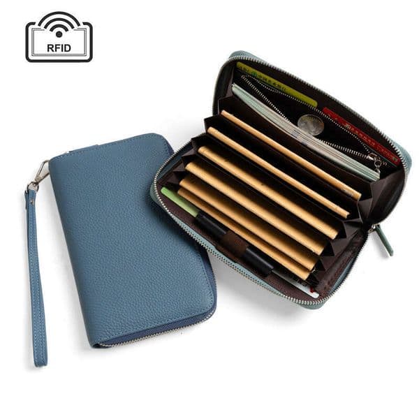 Long Genuine Leather for Women, Large Capacity Passport Holder, Multi-Card Slot ID Wallet, Zipper RFID Japanese Style Mother-Child Planner Wallet designer wallet B5