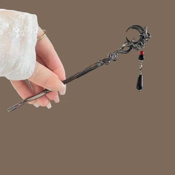 Chinese Style Black Moon Hair Sticks For Women Vintage Metal Tassel Hanfu Chopstick Shaped Hairpin Accessories 250909BJ