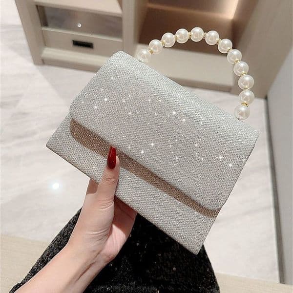 Pearl Chain Shoulder Bags y Purse Gold Bright Silk Evening Bag Women Elegant Fashion Banquet Clutch Female Handbag 250908BJ