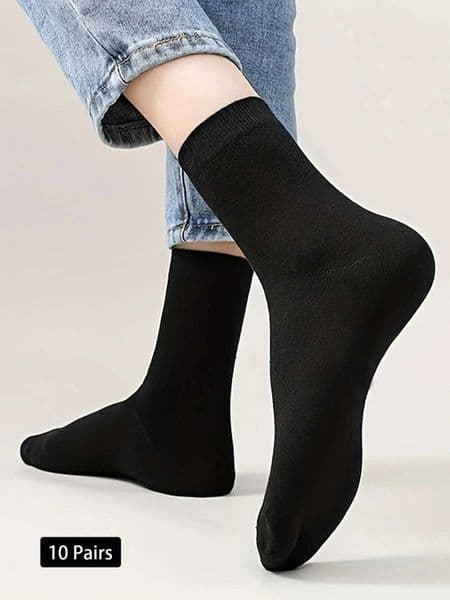 10 pairs of classic black and white womens socks spring and summer solid color thin medium womens socks Z250909