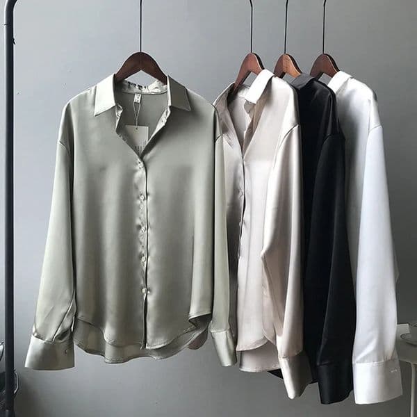 Women Shirt Turndown Collar Solid Color Satin Blouses Fashion Autumn Office Lady Elegant Tops Spring Long Sleeve Clothing 250909BJ