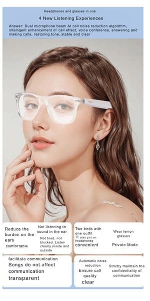 E13-C White Smart Bluetooth Sunglasses with Polarized, UV Protection, Anti-glare, Anti-sound and Anti-call, Transparent Lens Replacement