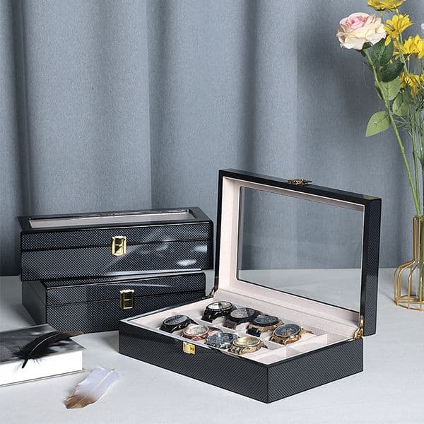 Black Carbon Fiber Glossy 6120 Slot Watch Spray Paint Jewelry Storage Packaging Box