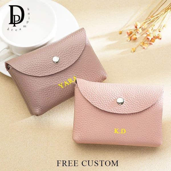 Fashion Leather Coin Purse Custom Name Woman Man Business Zipper Card Wallet Engrave Initials Card Holder Wedding Gift250906