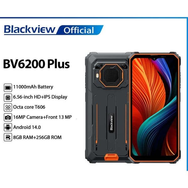 Blackview BV6200 Plus Rugged Phone 11000mAh,6.56inch Display,Octa Core T606 8GB 256GB,16MP+2MP AI Camera Android 14 Cell Phone