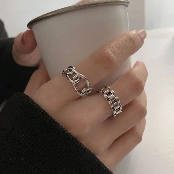 VENTFILLE 925 Sterling Silver Finger Rings Fashion Creative Cross Hollow Chain Geometric Party Jewelry Gifts 250909BJ