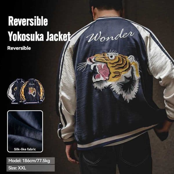 Maden Retro Reversible Yokosuka Jacket Tiger Embroidered IronFree Drape Jacket Mens Spring and Fall Trendy Patchwork Outwear L250909
