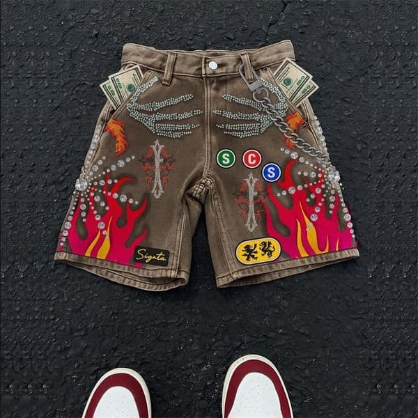 Y2K Streetwear Embroidered Shorts Man Woman Clothing Harajuku Hip Hop Baggy Denim Gym Shorts Gothic Summer Basketball Shorts 250909BJ