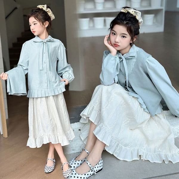 D328 Girls autumn suit 2024 new large children's vest fashionable spring and autumn children's dress two-piece suit Western style
