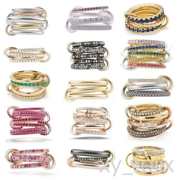 Designer Spinelli Kilcollin Ring Interlocking Stacking Rings Sier or Copper Inlaid with Zircon Panyu Quality Fully Hand Polished 11
