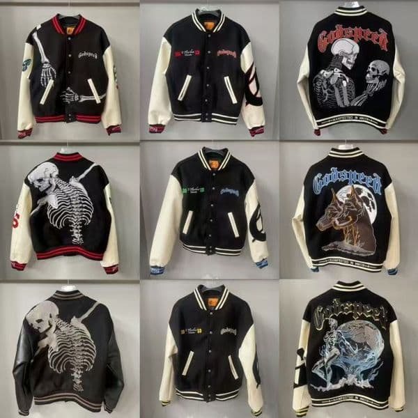 mens jacket windbreaker High-version god veste embroidered skull baseball jacket for women, loose and thickened coat