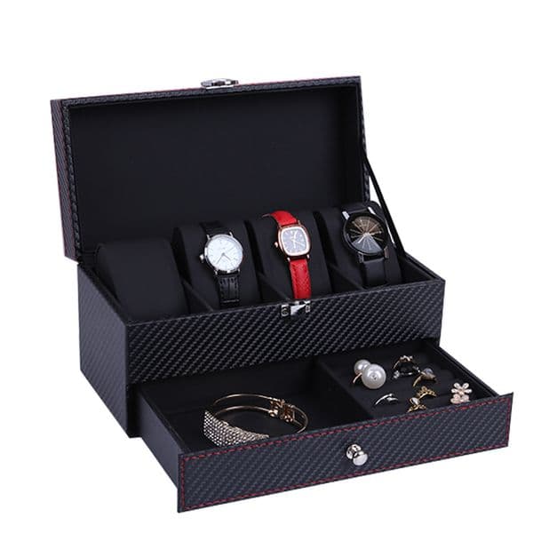 Double-Layer PU Leather Watch & Accessories Organizer - Digitally Secured Storage Space