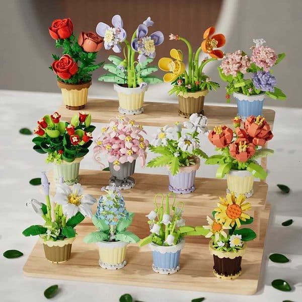 Building block flower simulation bouquet small particle assembly puzzle toy childrens handmade DIY potted tabletop ornament Z250910