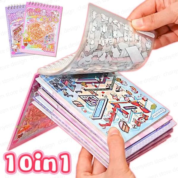 10in1 10Pcs 25D Landscape Sticker Cartoon Cabin Scene DIY Sticker Stacking Pasting Festival Birthday Gift for Kid Child 250909BJ