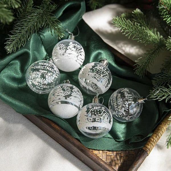 Party Decoration 6PC Christmas Ball 6CM Transparent Acrylic Painted Tree Pendant DIY Hanging Home