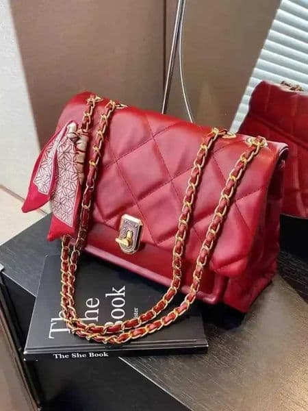Light Luxury Elegant Red Plaid Chains Shoulder Bag High Quality Fashion Girls 2024 New Crossbody Large Capacity Commuter