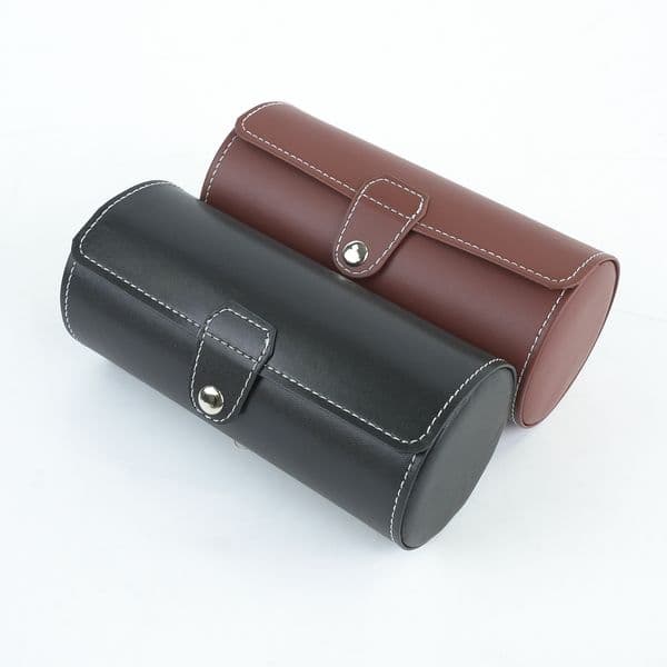 PU Leather 3-Slot Cylinder Three-Slot Mechanical Watch Display Packaging Box