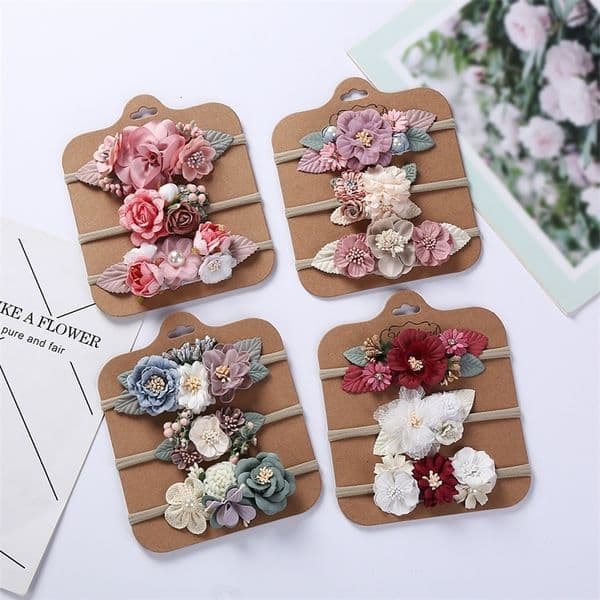 3PcsLot Artificial Flower Baby Headband born Boy Girl Pearl Elastic Nylon Hair Band Child Pography Props Headwraps250910wwBJ