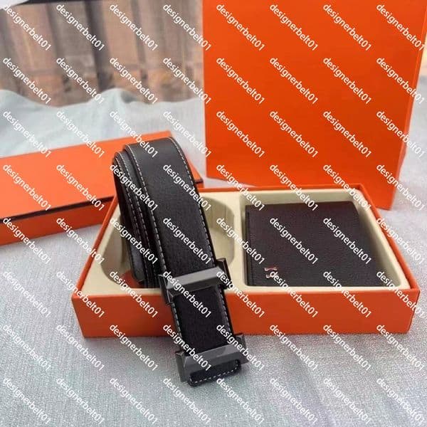 Fashion designer belt men's belt black leather belt women's belt luxury metal black buckle belt exquisite gift box 2-piece set wallet belt box holiday gift
