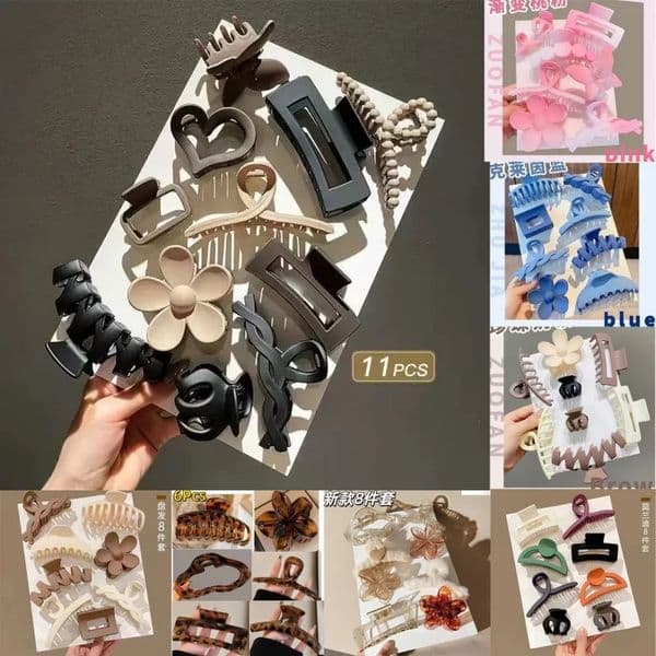 8Pcs Polychrome Hair Clip Set Frosted Shark Claw Sweet Women Headwear for Updo Daily Wear Valentines Day Accessories 250909BJ