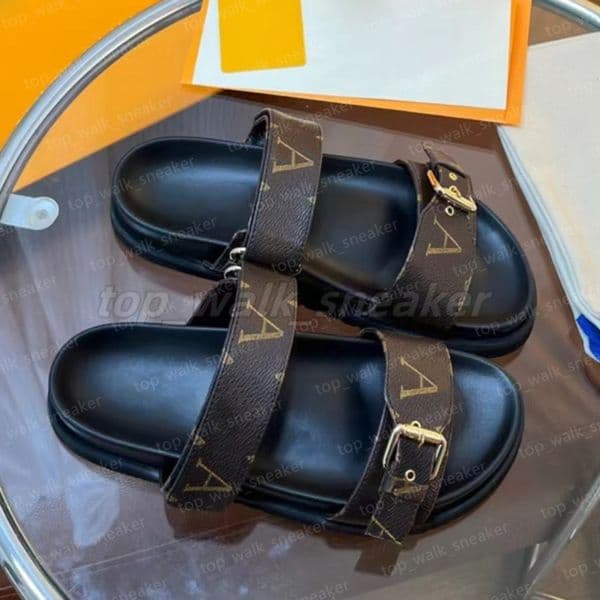 Bom Dia Luxury Genuine Leather sandal Slipper Sandles Heels Casual Shoe summer beach gladiator Mules hasp New womans Flat Slide Designer Sliders platform sandale 12