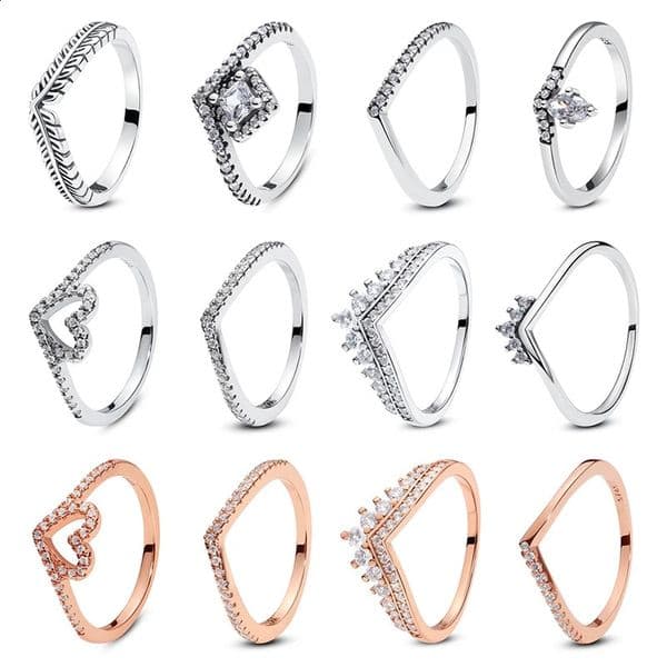 Original 925 Sterling Silver Rings For Women Love Heart Crown bone Engagement Wedding Ring Rose Gold y Jewelry Gift 250909BJ