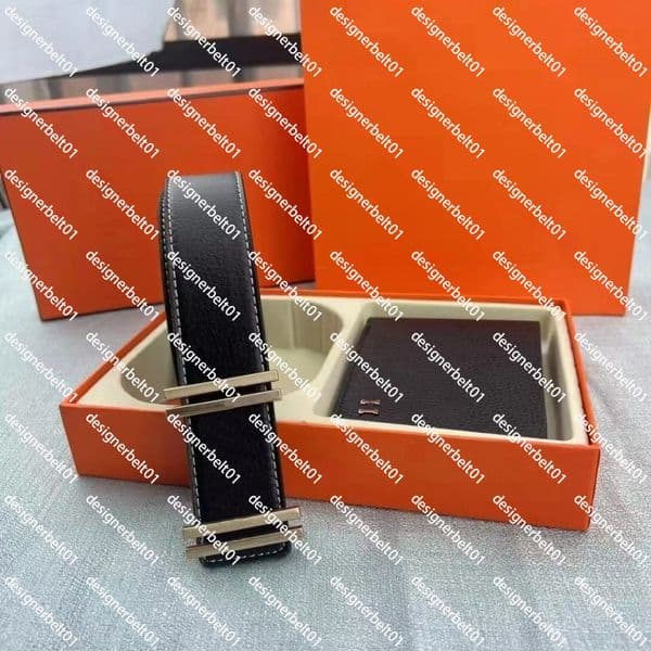 Luxury belt designer belt men's belt fashion women's belt black leather belt luxury metal black buckle belt exquisite gift box 2-piece set wallet belt box