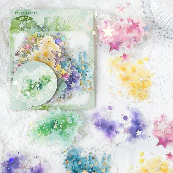 10 pcs Color blending Flowers Series PET material Decorative sticker Diary Album Scrapbooking material Junk Journal Supplies 250909BJ