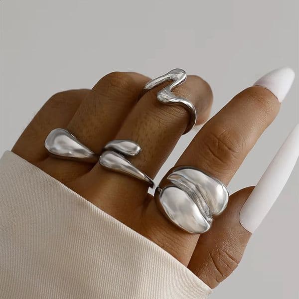 Tocona Fashion Elegant Circle Geometry Opening Joint Rings Set for Women Men Trendy Alloy Heavy Metal Party Wedding Jewelry 250909BJ