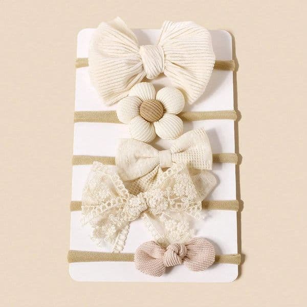 5pcs Beige Fashion Hair Accessories Different Style Girls Bow Hairband Toddler Daily Decor Floral Headband250910BJ