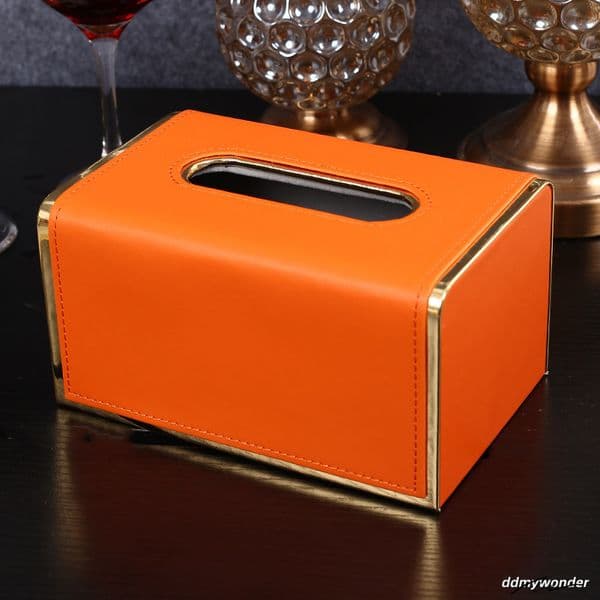 Style Orange Leather Multi-Function Desktop Tissue Storage Box R250626 ddmywonder ddmywonder