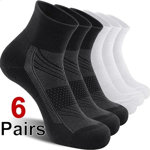 6 Pairs Men Running Sports Socks Comfortable Sweat Absorbing Breathable Cushioning ShockAbsorbing Basketball Casual Sock 250910