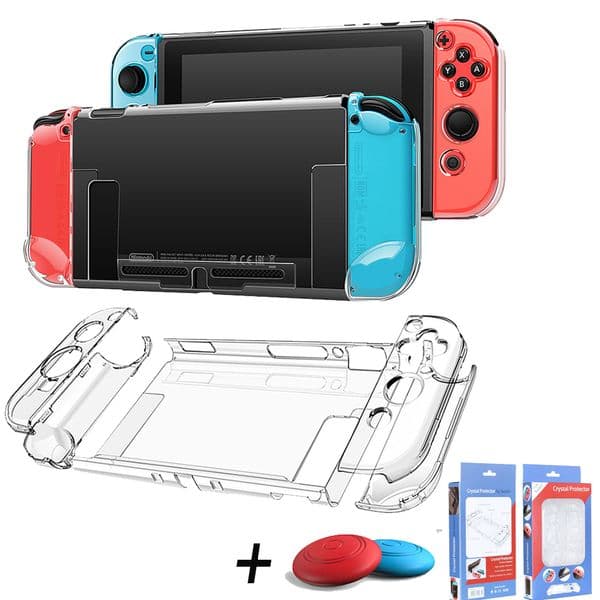 Protective Case for Switch Console Dockable, Clear Hard Cover for Nintendo Switch OLED/Switch with Joycon Controller Grips, 3-in-1 Set Travel Case