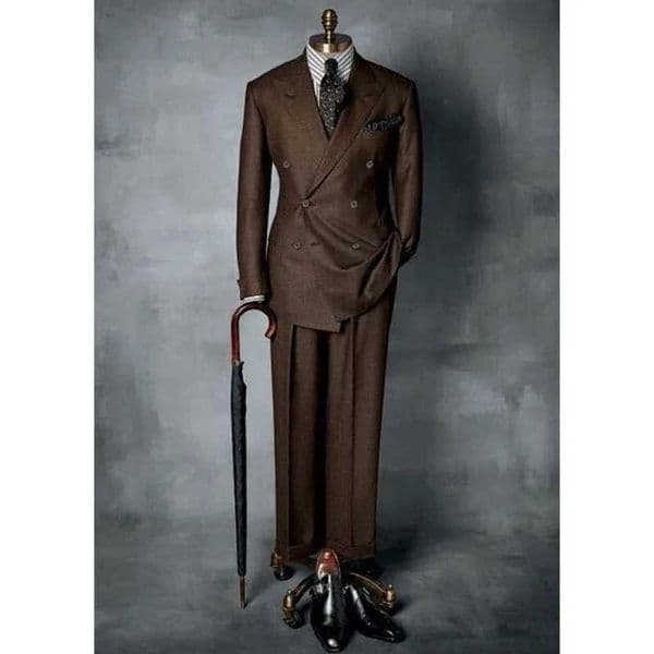 Brown Double Breasted Men Suit Gentlemen Peak Lapel Business Smart Casual 2 Piece Jacket Pants Male Clothing High Quality Blazer W250910