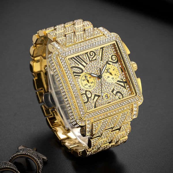 New Arrival from Manufacturer: Designer Moissanite Diamond Men's Watch, Square Dial with Distinctive Numerals, Multi-Function & Water-Resistant