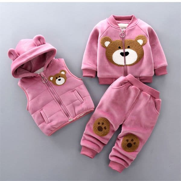 Winter Baby Clothing Sets Autumn Boys Girls Cotton Thick Warm Hooded Sweater Cartoon Cute Bear ThreePiece kids Suit 04Y 250910