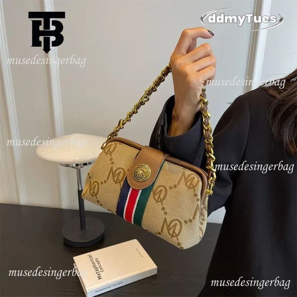 Brand Designer Free Shipping 2025 Casual Handbag Women's Vintage Striped Classic Chain Shoulder New Trendy Crossbody Bag for Women TUES