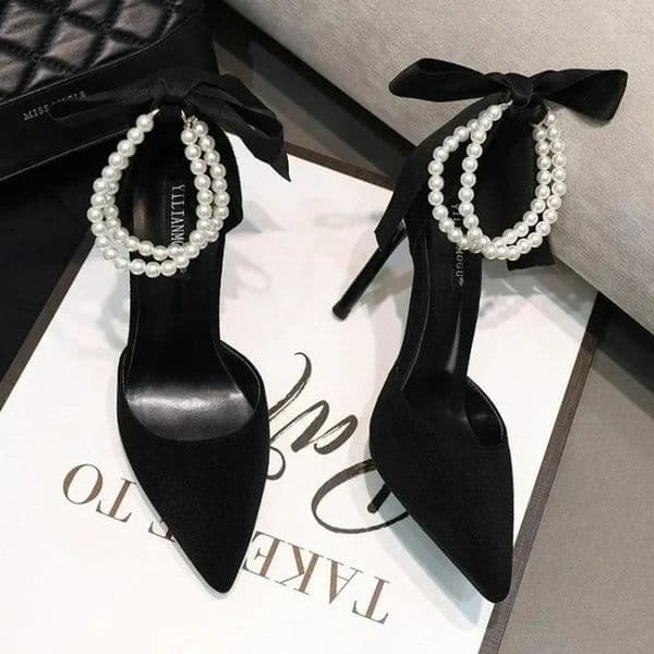 Comemore Summer Bow Black High Heel Sandals Laceup Solid Ladies Shoes Fashion Thin Heels Buckle Womens Sandals banquet 250910BJ