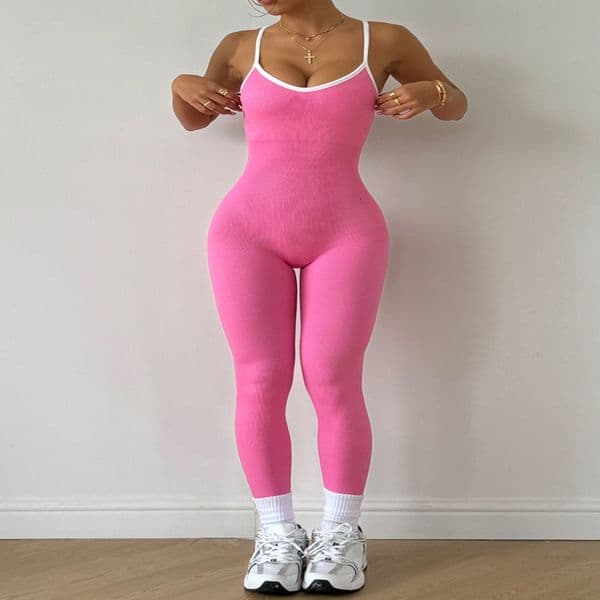 Seamless Jumpsuit Women Gym Set Spaghetti Strap Leisure Workout Leggings Padded Bra Onepiece Fitness Bodysuits 250910 Z260508