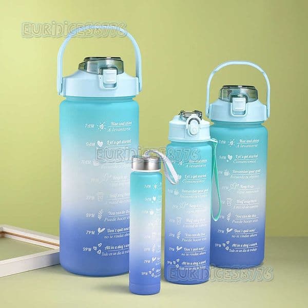 Gradient Color Fourpiece Plastic Cup Outdoor Portable Fitness Sports Large Capacity Handle Straw Cup H250911