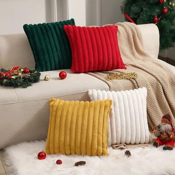 Striped Rabbit Fur Plush Soft Cushion Cover 40455060cm Living Room Sofa Bed Minimalist Style Pillowcase Household Items 250909